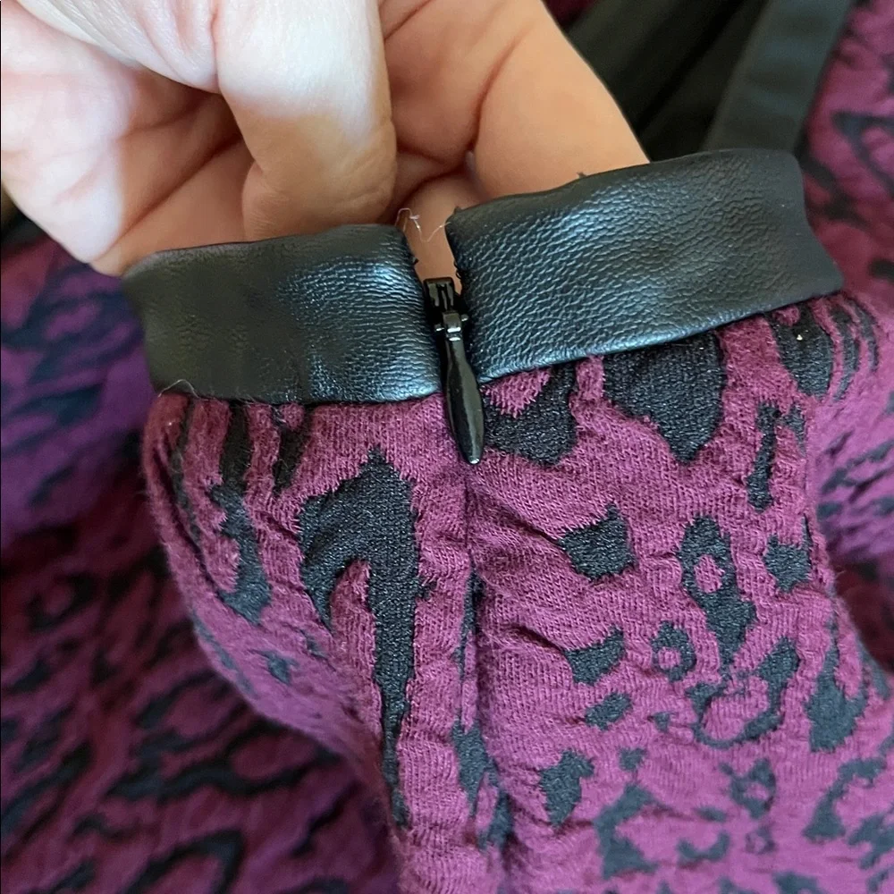 NWT Express Purple and Black Leopard‎ Pencil Midi Skirt Vegan Leather Trim